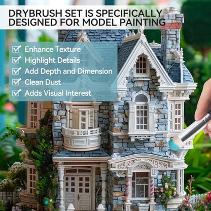 Dry Brush Miniature Painting 9Pcs, Dry Brush Set Miniature Paint Brushes for Models Miniature Painting Watercolor Acrylic Oil Paint Gouache DIY Craft - style: 8Pcs