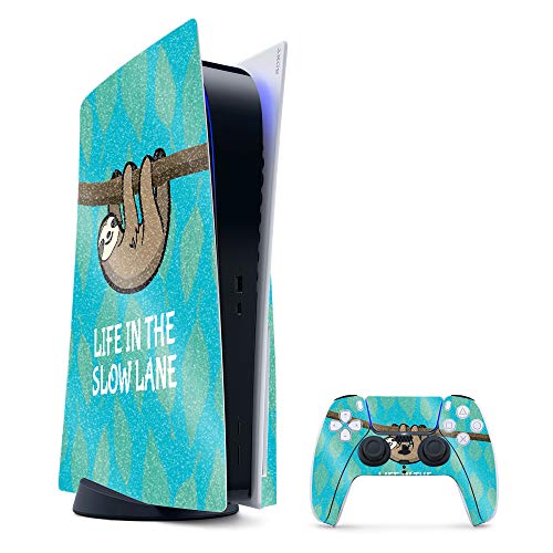 MightySkins Glossy Glitter Gaming Skin for PS5 / PlayStation 5 Bundle - Slow Sloth | Durable High-Gloss Glitter Finish | Easy to Apply and Change Style | Made in The USA - color: Slow Sloth, size: PlayStation 5 Bundle