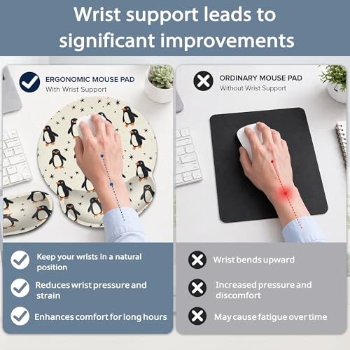 Funny Penguin Wrist Rest Mouse Pad and Keyboard Support Set,Cute 3 in 1 Ergonomic Memory Foam Mousepad with Non Slip Base, Gaming Mouse Pad for Office and Home - color: Funny Penguin Cute