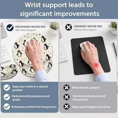 Funny Penguin Wrist Rest Mouse Pad and Keyboard Support Set,Cute 3 in 1 Ergonomic Memory Foam Mousepad with Non Slip Base, Gaming Mouse Pad for Office and Home - color: Funny Penguin Cute