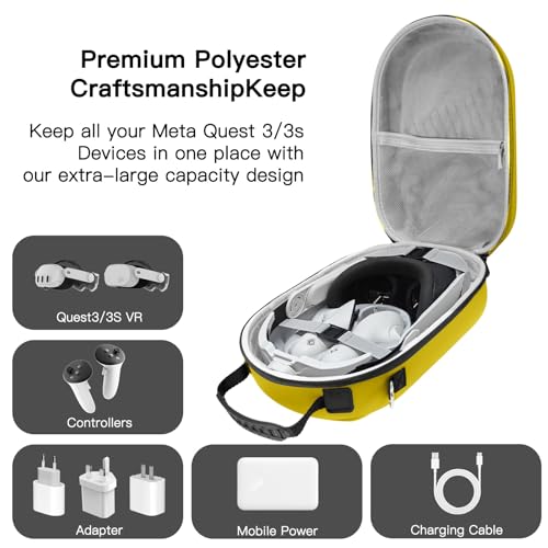 bibuks Hard Carrying Case Compatible with Oculus 3/3S,VR Headset Elite Strap and Touch Controller Accessories Carry Case,Hard Shell Travel Storage Bag (Yellow) - color: Yellow