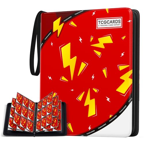 Card Binder for Pokemon Cards, 9 Pocket Trading Card Binder Holds 900 Cards with 50 Removable Sleeves, 3 Ring Zipper Card Holder Album Book Case for TCG, MTG, Sports Cards Collection, Boys Girls - color: Red