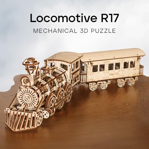 Wood Trick Toy Train Set 3D Wooden Puzzles for Adults to Build | [405 Parts] Locomotive w/ Railway Track - Engineering DIY Wooden Model Kit for Adults to Build