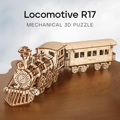 Wood Trick Toy Train Set 3D Wooden Puzzles for Adults to Build | [405 Parts] Locomotive w/ Railway Track - Engineering DIY Wooden Model Kit for Adults to Build