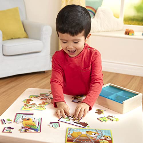 B. toys Wooden Puzzle Set, 4 Animal Puzzles with Wooden Box, Pets | Pack o' Puzzles - Pets includes 4 wooden 12-piece puzzles with cat, dog, bird, and hamster; color-coded backs; 3+ Years - style: Pets