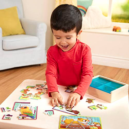 B. toys Wooden Puzzle Set, 4 Animal Puzzles with Wooden Box, Pets | Pack o' Puzzles - Pets includes 4 wooden 12-piece puzzles with cat, dog, bird, and hamster; color-coded backs; 3+ Years - style: Pets