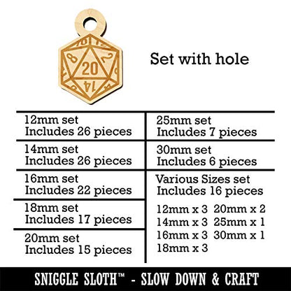 D20 20 Sided Gaming Gamer Dice Critical Role Mini Wood Shape Charms Jewelry DIY Craft - 20mm (15pcs) - with Hole - color: With Hole, size: 20mm (15pcs)