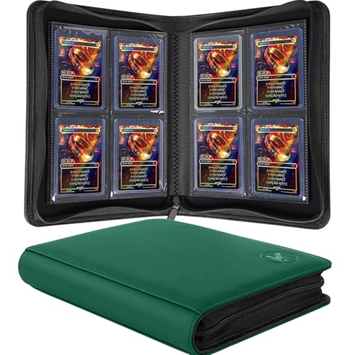 Top loader Binder, Holds 128+ Toploaders（Green） | 4 Pocket Top Loader Card Storage Case, Double-Sided Pockets for trading card in 3 x 4'' Toploaders - color: Top loader Binder Green