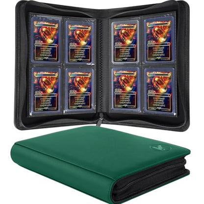 Top loader Binder, Holds 128+ Toploaders（Green） | 4 Pocket Top Loader Card Storage Case, Double-Sided Pockets for trading card in 3 x 4'' Toploaders - color: Top loader Binder Green
