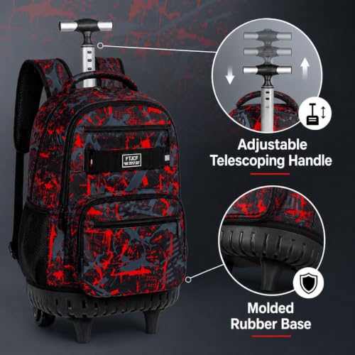 3Pcs Rolling Backpack for Boys Men, Travel Wheeled Backpacks for Adults, Teens College Roller Bookbag with Wheels for Men(Red) - color: Airbrush Red