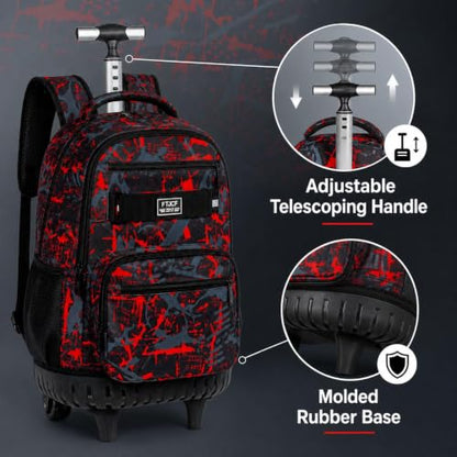 3Pcs Rolling Backpack for Boys Men, Travel Wheeled Backpacks for Adults, Teens College Roller Bookbag with Wheels for Men(Red) - color: Airbrush Red