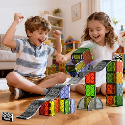 Magnetic Downhill Racer Track: 40pc Blocks Set w Car, STEM Toy 3-8 | Reinforced Tracks + Magnetic Car, STEM Montessori Toy, Safe ABS, Gift for Boys & Girls 3-8, Compatible w Major Brands - size: 40 Pieces