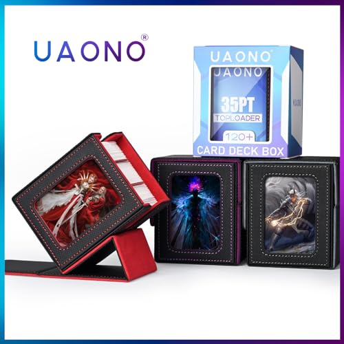 UAONO Card Deck Box for MTG Commander, Fits 100 Double-Sleeved Cards | Independent Commander Display, Magnetic Deck Case for Magic the Gathering TCG, 2 Dividers & 1 Top Loader (Black/Purple) - color: A-Black&Purple
