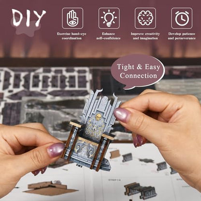 MiniCity Book Nook Kit - DIY Miniature House Kit for Adults and Teens, Dollhouse Booknook Tiny House Model Build Bookshelf Decor, Gifts for Family, Friends (Throne of Bones) | 4.5 x 4.5 x 7.1 in; 88-piece DIY kit with LED lighting; glue/tools included; 2-