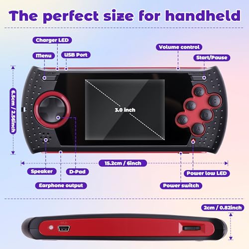 16 Bit Handheld Game for Kids Built-in 230 HD Classic Retro Video Games USB Rechargeable 3.0 Inch Childrens Travel Electronics Toys Portable Gaming Player System Gift for Boys Girls Ages 4-8-12 - style: Red