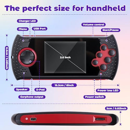 16 Bit Handheld Game for Kids Built-in 230 HD Classic Retro Video Games USB Rechargeable 3.0 Inch Childrens Travel Electronics Toys Portable Gaming Player System Gift for Boys Girls Ages 4-8-12 - style: Red