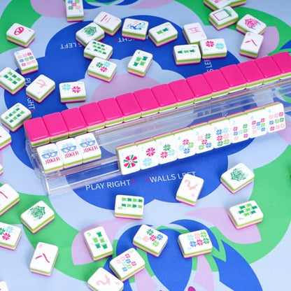 Jongyance American Mahjong Tile Set(4 Layer),160 Acrylic Engraved Mahjong Tiles, Mahjong Tiles Bag and Accessories - color: Magenta