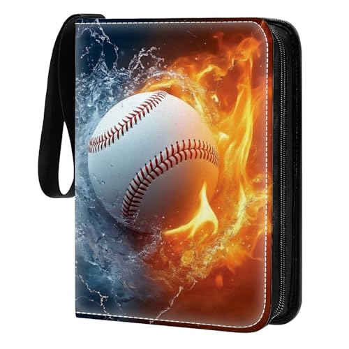 Card Binder 400 Pockets, 50 Sleeves Large Binder Trading Cards Holder 4 Pocket, Storage Organizer, Album Folder Case Protector Collector Gift Baseball Flame Water - color: Baseball Flame Water, size: 4 Pocket