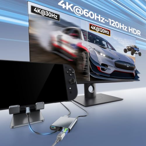 Switch 2 Dock,Portable USB C Docking Station with 4K@60Hz~120Hz HDR/PD Max 100W/1000M Ethernet/2 USB 3.0 Port,Aluminum Alloy Travel TV Dock for Switch/Steam Deck/ROG Xbox Ally X/Legion Go 1/2/S - size: LAN Model