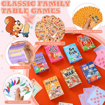 Zubebe 56 Pack Kids Playing Card Games Gifts Bulk Classic Card Game Set for Kids Includes Go Fish, Old Maid, Crazy Eights, Memory Match, Slap Jack, Playing Toy for Party Favors (Vivid) - style: Vivid