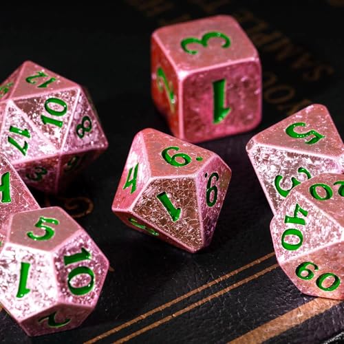 Pink DND Dice Set Sparkling D&D Polyhedral Dice for Tabletop Games | Leather Storage Bag, DM Gift, for Dungeons and Dragons Role Playing Games - color: Electroplated-pink