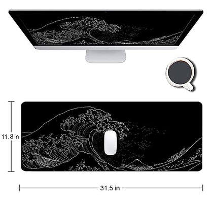 Gaming Mouse Pad, Large Mouse Pads for Desk, Non-Slip Rubber Base Mousepad, Keyboard Mouse Mat, Desk Pad with Stitched Edges, 31.5x11.8inch, The Great Wave Off Kanagawa - color: 14 the Great Wave Off Kanagawa