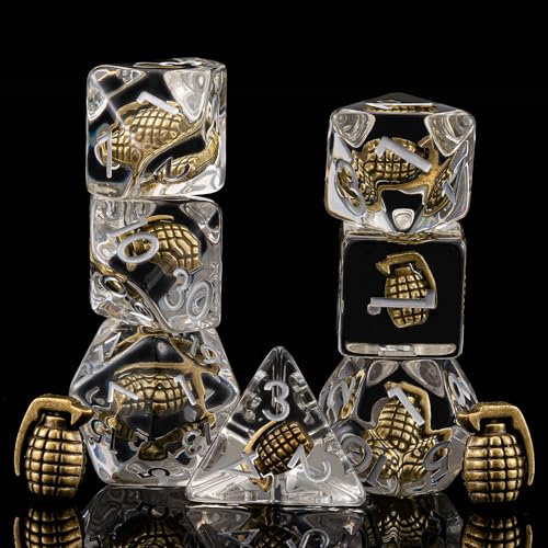 DND Resin Bomb Dice Set, D&D Polyhedral Dice for Dungeons and Dragons RPG, MTG Role Playing Games D and D Dice 7pcs D20 D12 D10 D8 D6 D4 for Ages 15 and Up - color: Bomb
