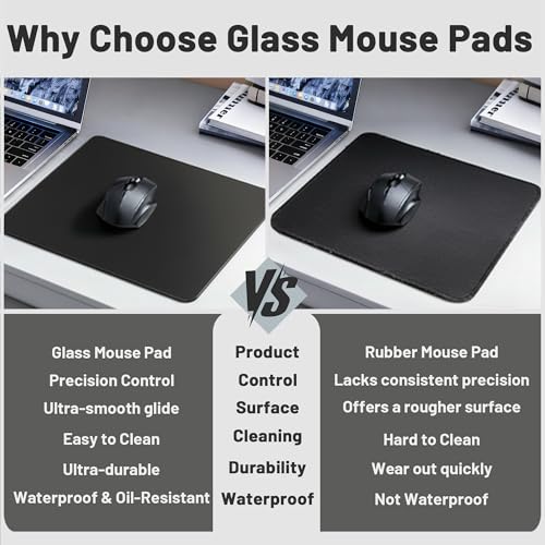 Glass Gaming Mouse Pad, Hard Mousepad for Gaming, 15.7” x 11.8” Ultra-Smooth Micro-Etched Surface Mousepad, Improved Precision & Speed, Anti-Slip Base, Black - color: Black, size: 15.7L x 11.8W inches