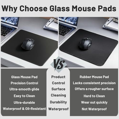 Glass Gaming Mouse Pad, Hard Mousepad for Gaming, 15.7” x 11.8” Ultra-Smooth Micro-Etched Surface Mousepad, Improved Precision & Speed, Anti-Slip Base, Black - color: Black, size: 15.7L x 11.8W inches