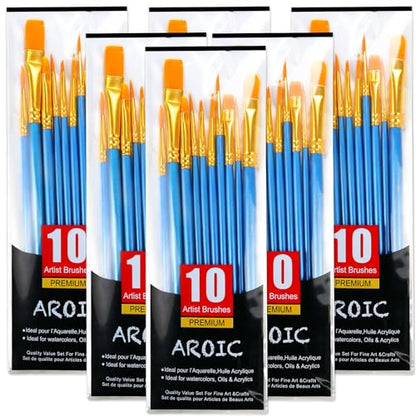 60 Pcs Acrylic Paint Brush Set, Oil & Watercolor - Professional Artist Brushes with Wooden Handle Nylon Hair Brushes - Bulk Art Supplies for Adults, Kids & Beginners - size: 60pcs