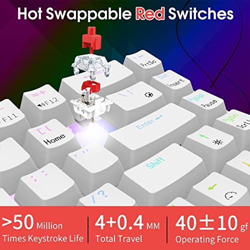 RK ROYAL KLUDGE RK68 Mechanical Gaming Keyboard, 65% Compact Size, White | Wired RGB 60% Keyboard, Hot Swappable Pre-lubed Red Switch, No-Comflict 68 Keys with Shine-through Keycaps for WIN/Mac Gamer
