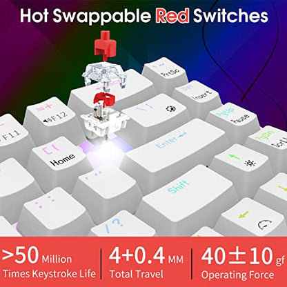 RK ROYAL KLUDGE RK68 Mechanical Gaming Keyboard, 65% Compact Size, White | Wired RGB 60% Keyboard, Hot Swappable Pre-lubed Red Switch, No-Comflict 68 Keys with Shine-through Keycaps for WIN/Mac Gamer