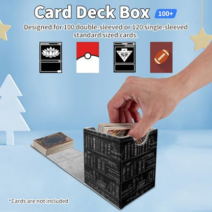 Card Deck Box for MTG Commander,Collectible Trading Storage Box Fits 120+ Single Sleeved Cards Magnetic Case PU Leather for Magic Commander TCG CCG MTG,Art Black Bookshelf - color: Art Black Bookshelf