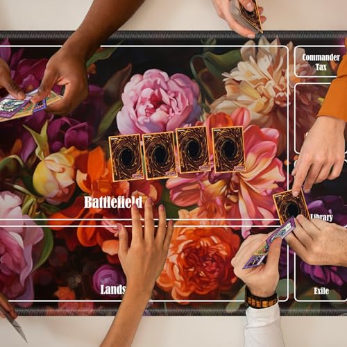Board Game Mat TCG Playmat Plus 50 Pcs Card Sleeves, 24 x 14 inches Table Mats Games Mousepad with Zones Smooth Surface for MTG RPG CCG Trading Card Game Play Mats, Canvas Flower - color: Canvas Flower, size: Zone 1