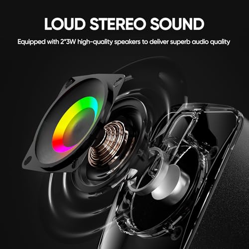 MELOGAGA RGB Computer Speakers, USB Powered 3.5mm Stereo for PC Laptop | Clear Stereo Sound, 7-Color RGB Lighting, USB Plug & Play, Compact Design with Inline Volume Control for Everyday Use