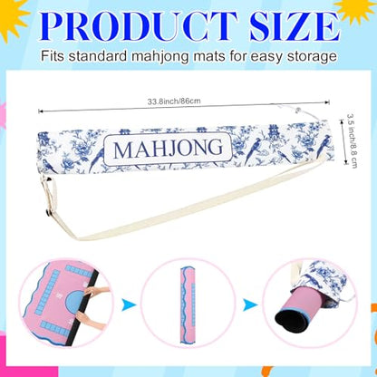 34 Inch Long Mahjong Mat Bag Cute Double Strapped Canvas Drawstring Mahjong Holder Lightweight Outdoor Carrying Bag for Board Games Travel Storage-Mat Not Include (White,Chinoiserie,1 Pc) - color: White, style: Chinoiserie