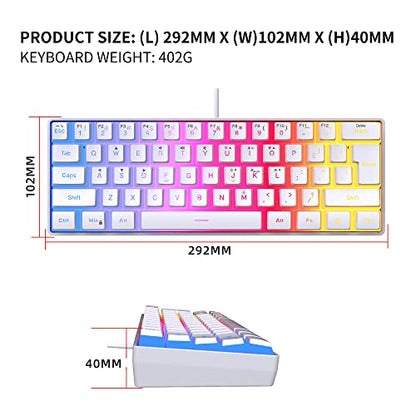 DGG 60% Wired Gaming Keyboard, Pudding Keycaps with Translucent Layer, RGB Backlit Ultra-Compact Small Keyboard, Waterproof Mini Compact 61 Keys Keyboard for PC/Mac Gamer, Typist, Travel, White - color: White