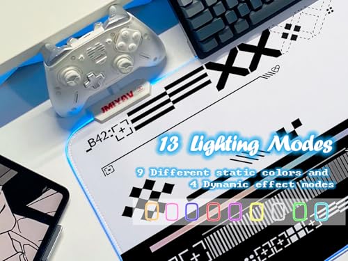JMIYAV White Gaming Mouse Pad RGB Mousepad Non-Slip Rubber Base Extra Large Cool XL XXL Computer Desk Pad Gaming Accessories LED Light Up Extended Big Mouse Pad for Gamer Ops Overlay - color: Ops Overlay
