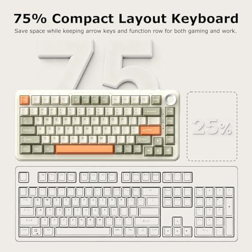 AK820 Max Tri-Mode Mechanical Keyboard, 2.4G Wireless/Bluetooth/USB-C, 75% 82Key Compact Layout, 8000mAh Battery, Hot-Swappable Gasket Mount, PBT Keycaps, RGB Backlit, Metal Knob (Fish Switch, Grey) - color: Retro