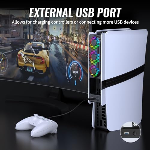Cooling Fans for PS5 Pro/Slim, Adjustable 3 Speed Fans with LED Light, Quiet and Efficient Cooling System,USB 3.0 Port for PlayStation5 Pro/Slim Disc/Digital Edition Console-Black&White - color: Black&White