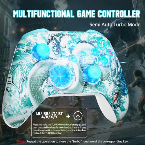 Gamrombo Wireless Gaming Controller Replacement for Xbox One, Xbox Series X|S, Xbox One S|X Controller with Hall Triggers, Hall Joysticks, Adjust RGB Light, Marco, Turbo, Audio Jack - color: Jade Dragon