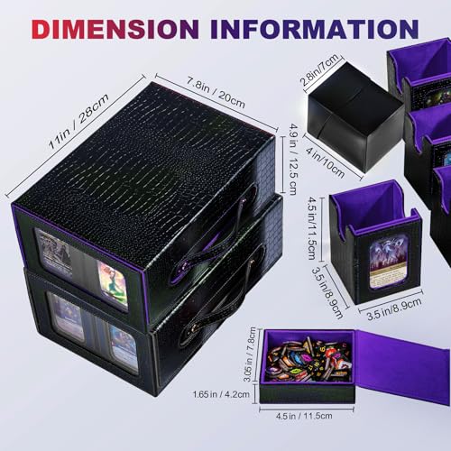 Dragon Pattern Commander Deck Box for MTG, 5-Deck Modular Card Case with Dice Tray, Holds 600+ Double-Sleeved Cards and 35PT Magnetic Card Holders, for Trading Cards & TCG Collections（Black Purple） - color: Clutch Texture - Black Purple