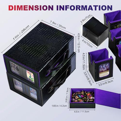 Dragon Pattern Commander Deck Box for MTG, 5-Deck Modular Card Case with Dice Tray, Holds 600+ Double-Sleeved Cards and 35PT Magnetic Card Holders, for Trading Cards & TCG Collections（Black Purple） - color: Clutch Texture - Black Purple