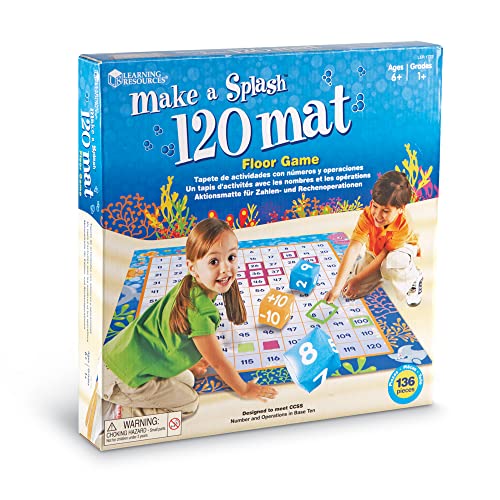 Learning Resources Make a Splash 120 Mat Floor Game - Math Manipulatives, Addition and Subtraction Board Games , Classroom Must Haves, Homeschool Supplies, Montessori Gifts for Boys and Girls