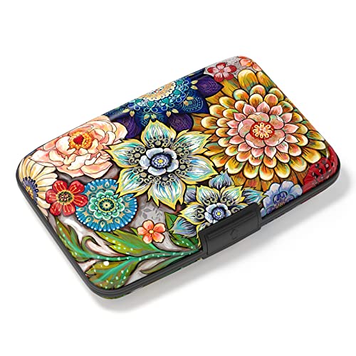 Credit Card Holder, Mini Aluminum Card Wallet RFID Blocking Slim Metal Hard Card Case for Women Men, Mandala Flower - color: Mandala Flower