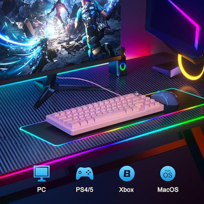 MageGee Mini 60% Gaming Keyboard, RGB Backlit Ultra-Compact Keyboard, TS68 Ergonomic Waterproof Mechanical Feeling Office Computer Keyboards for PC, MAC, PS4, Xbox ONE Gamer - color: Light pink