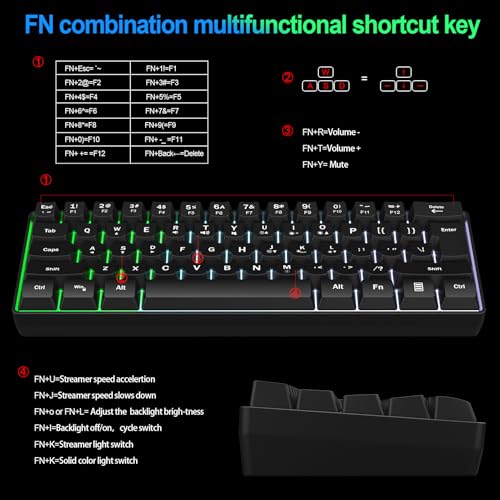 Wired RGB Gaming Membrance Keyboard. 60 Percent Mini Creamy LED Computer Keyboard .Small Ergonomic Clicky Teclado with ABS Backlit Unreplaceable Keycaps. (White Case + Grey Keycaps)
