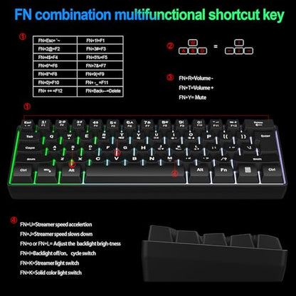 Wired RGB Gaming Membrance Keyboard. 60 Percent Mini Creamy LED Computer Keyboard .Small Ergonomic Clicky Teclado with ABS Backlit Unreplaceable Keycaps. (White Case + Grey Keycaps)