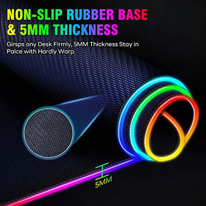 Gimars Large RGB Gaming Mouse Pad, Desk Pad with 12 LED Lighting Modes, Premium Micro-Weave Cloth, 5mm Thickened Mat, Keyboard and Mousepad for Desk, Gaming, Office - color: Black-RGB