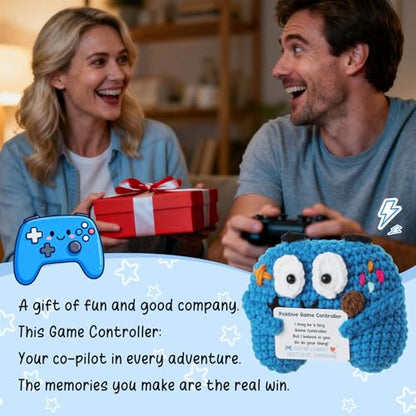 Positive Crochet Controller Gifts for Gamer Boyfriend, Retro Gamer Gifts for Men Teenage Boys, Handmade Gamer Game Controller Doll for Teen Girls Boys Christmas, Emotional Support Crochet Decor